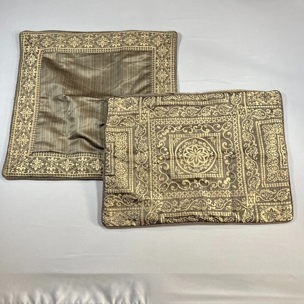 Set Of 2 Five Queen Court Pillowcase Euro Standard Brown Gold Embroidery Luxury